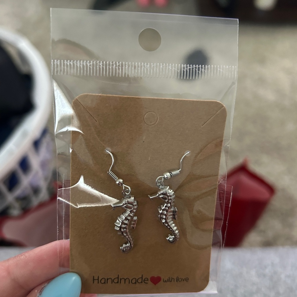 Handmade Silver Seahorse Drop Earrings